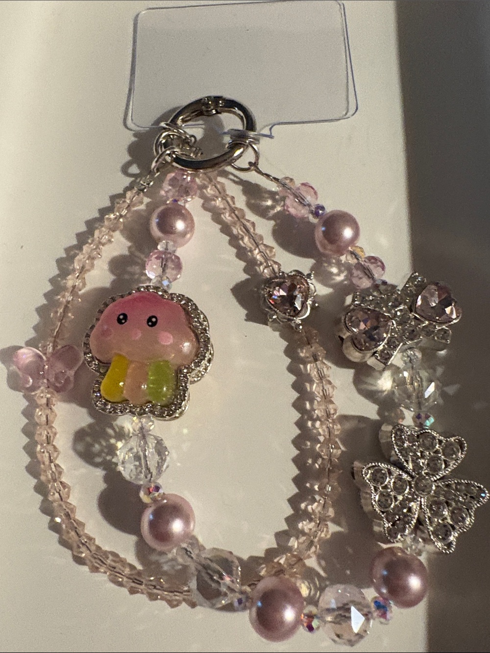 Pink Jellyfish Beaded Keychain Charm